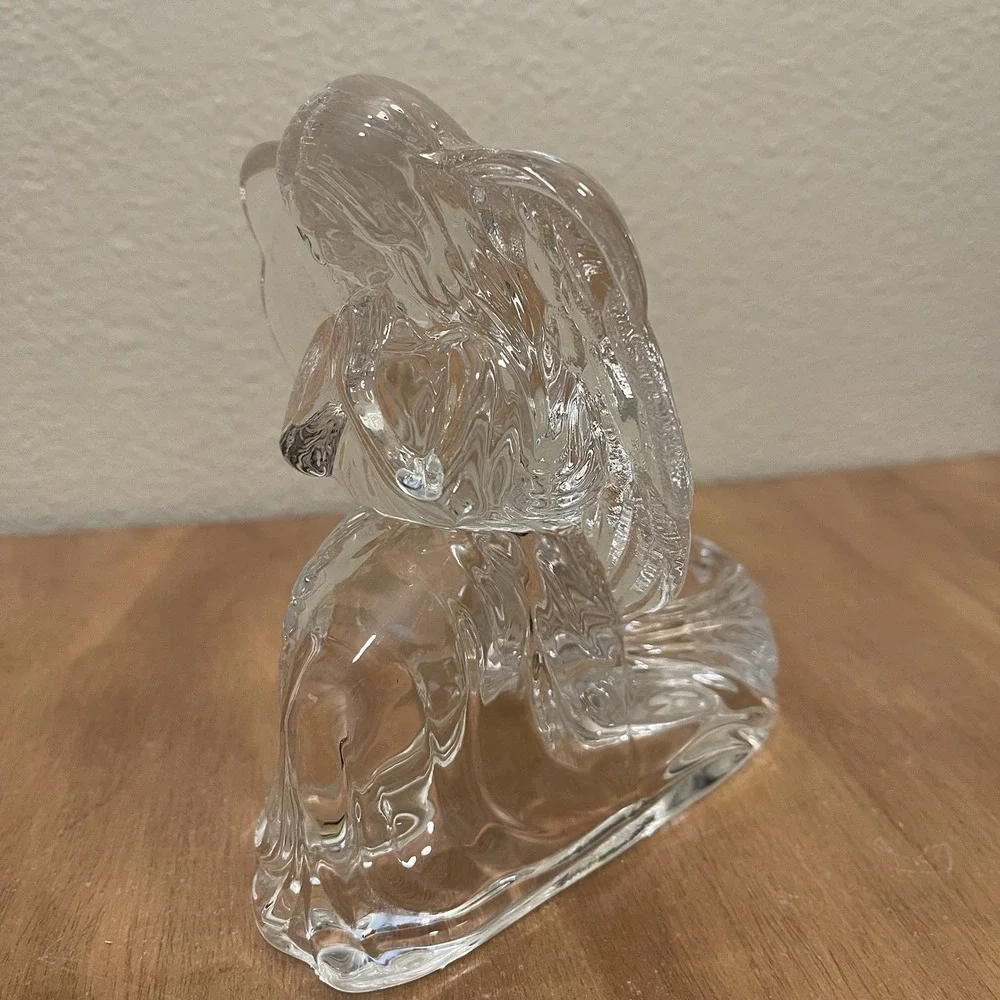 Crystal Glass Praying Angel Tea Light‎ Candle Holder Large & Heavy Celestial